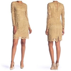 Nanette Lepore Gold Long Sleeve Lace Sheath Dress NWT